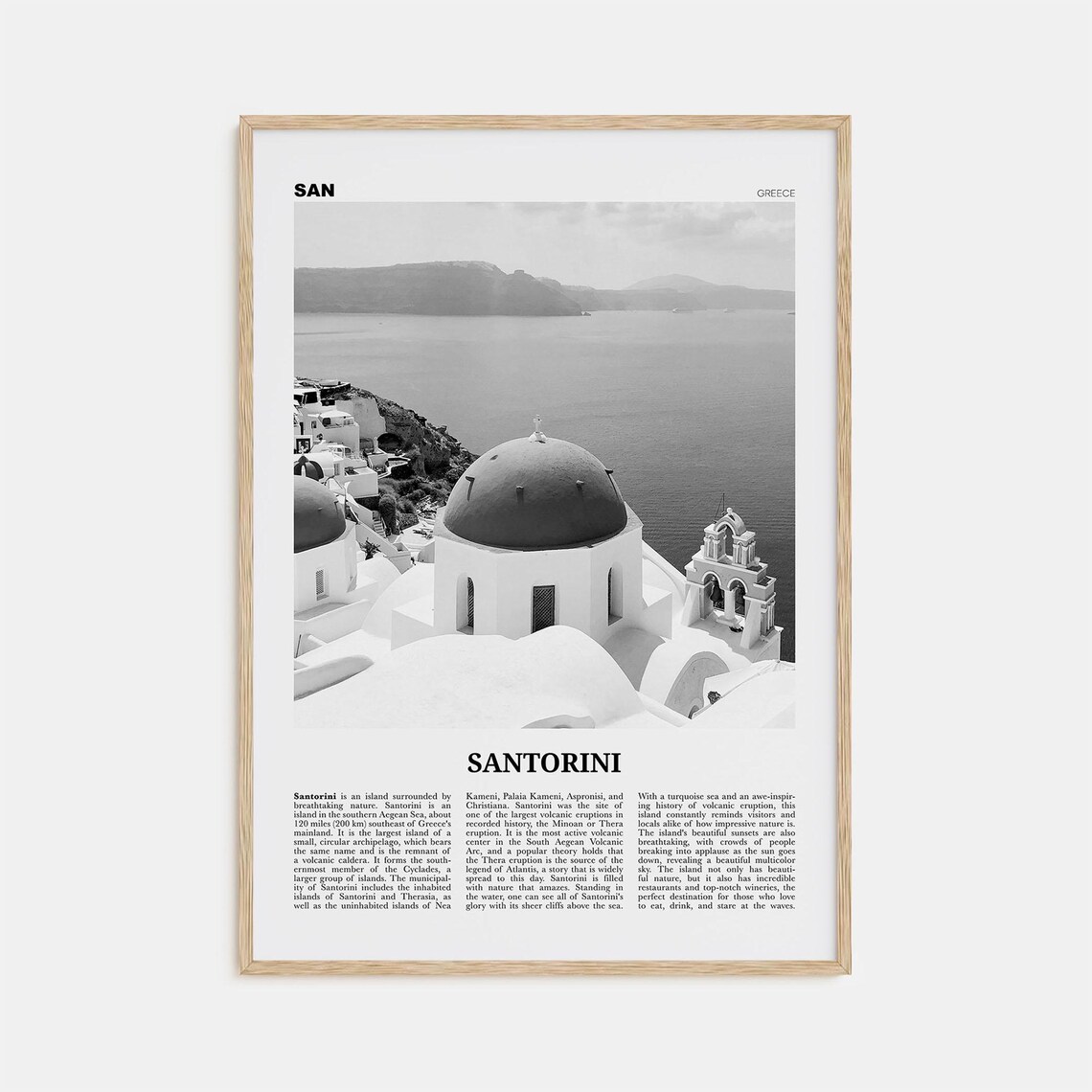 Santorini Black and White Travel Poster, Greece
