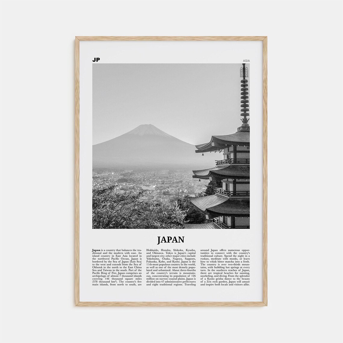 Japan Black and White Travel Poster, Tokyo Asia