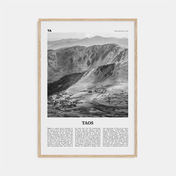Taos Black and White Travel Poster, New Mexico