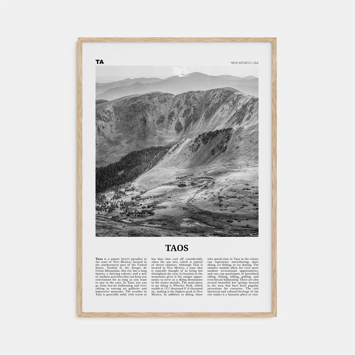 Taos Black and White Travel Poster, New Mexico