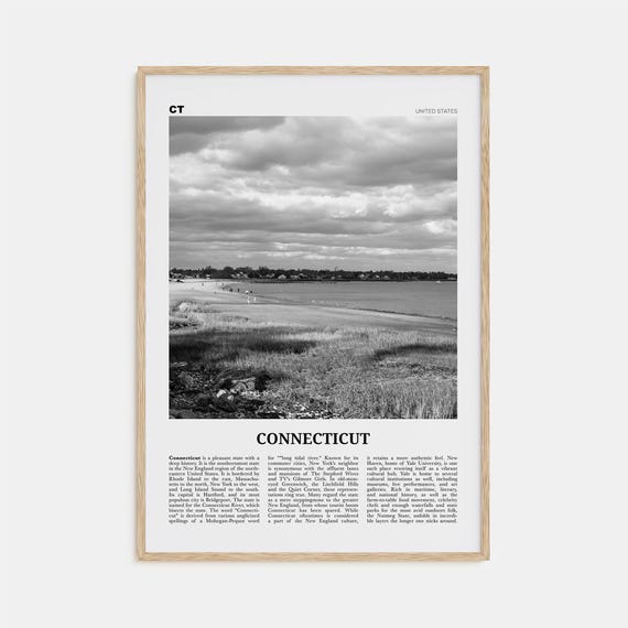 Connecticut Black And White Map Art Print