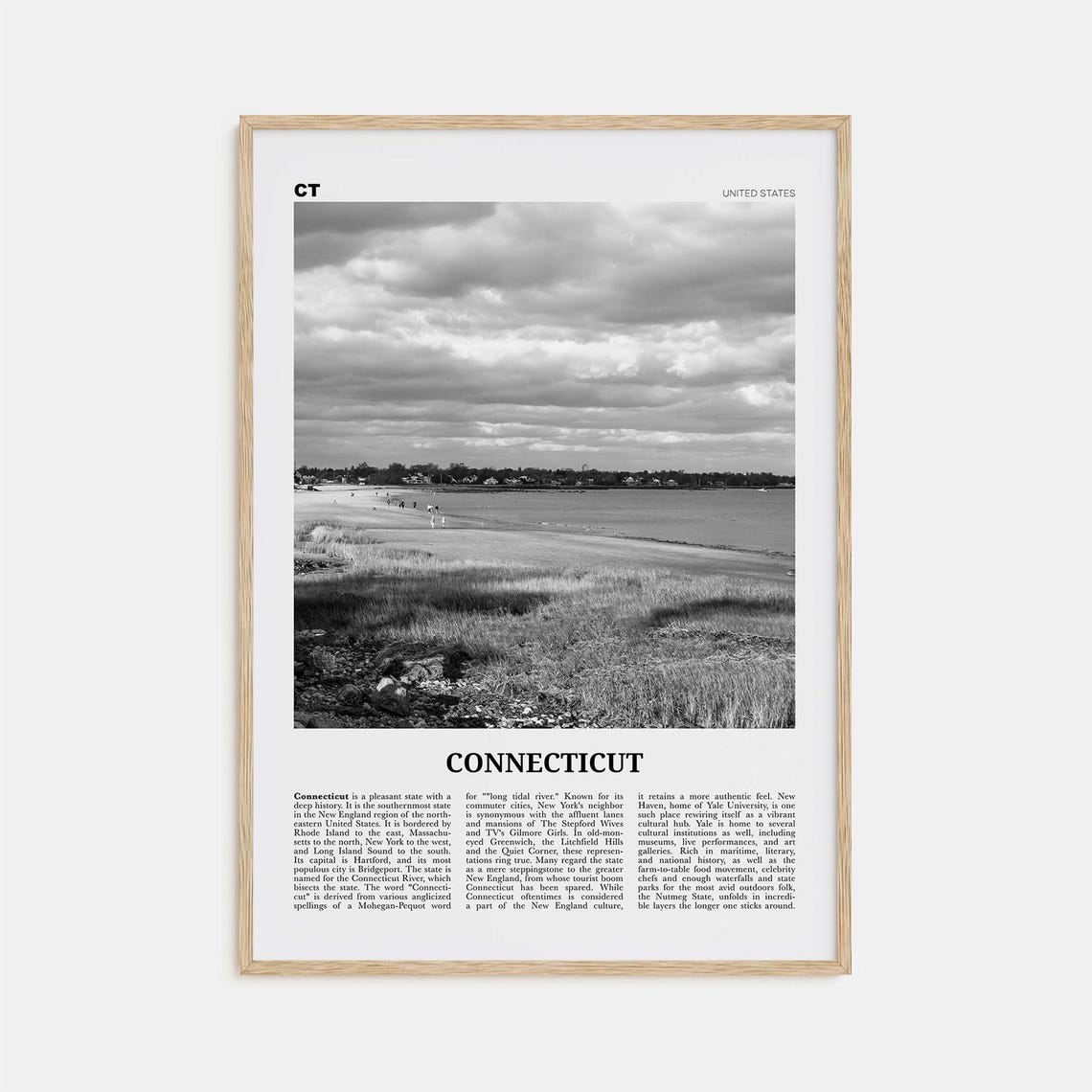 Connecticut Black And White Map Art Print