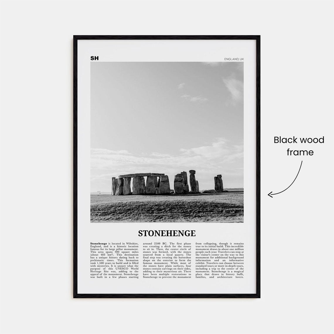 Stonehenge Black and White Travel Poster, England UK - Image 3