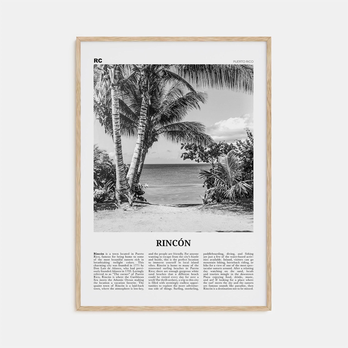 Rincon Black And White Poster, Puerto Rico Caribbean