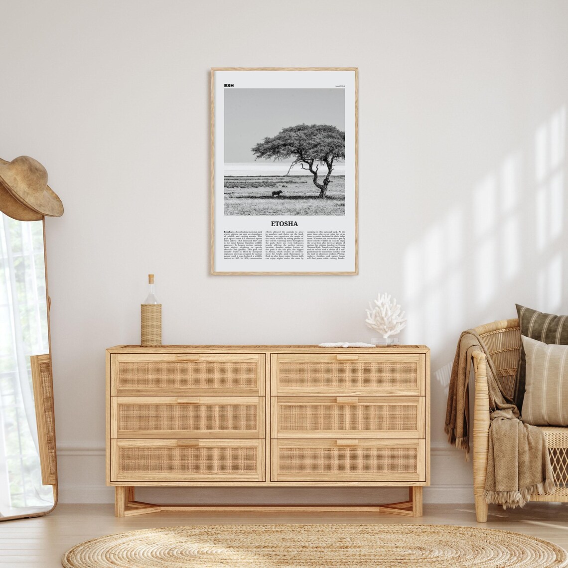 Etosha National Park Map, Black And White Art Print - Image 4