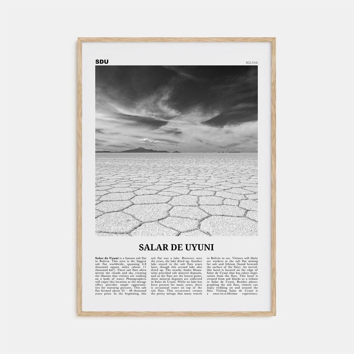 Salar De Uyuni Black And White Art Print, Bolivia