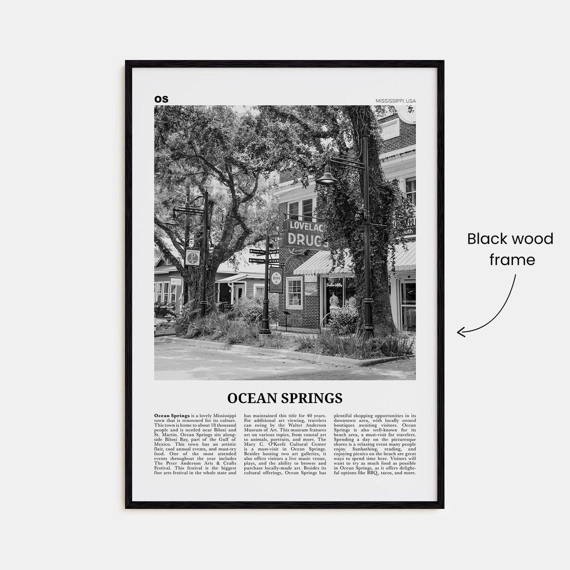 Ocean Springs Mississippi Black And White Travel Poster - Image 3