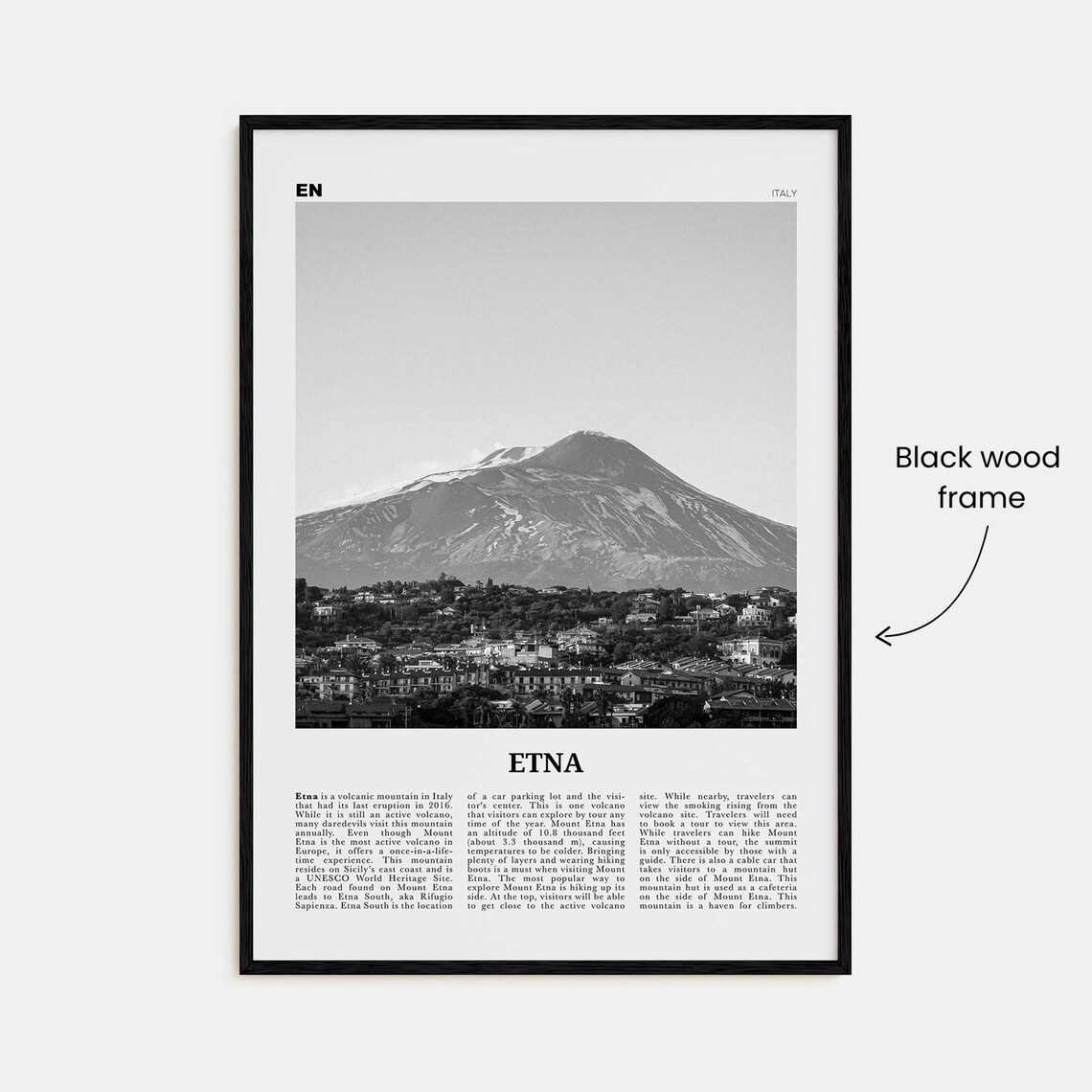 Etna Black and White Travel Poster, Italy Map - Image 3