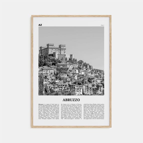 Abruzzo Black and White Travel Poster, Italy Map