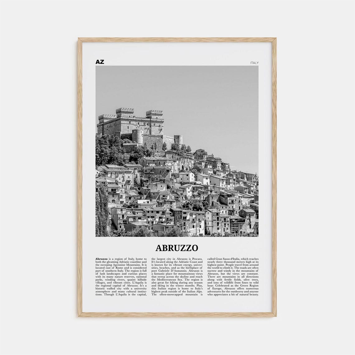 Abruzzo Black and White Travel Poster, Italy Map