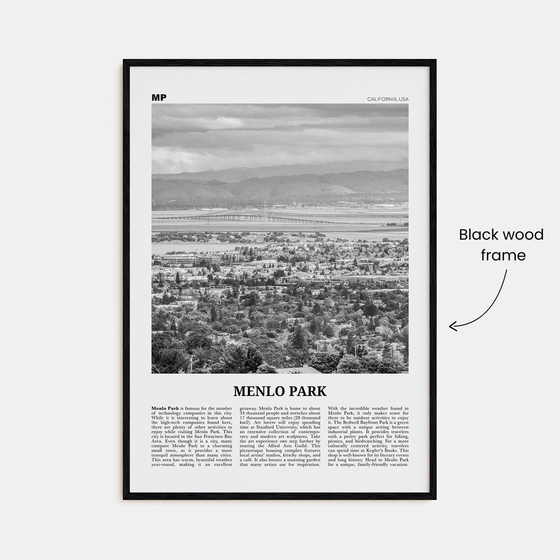 Menlo Park Black and White Travel Poster, California - Image 3