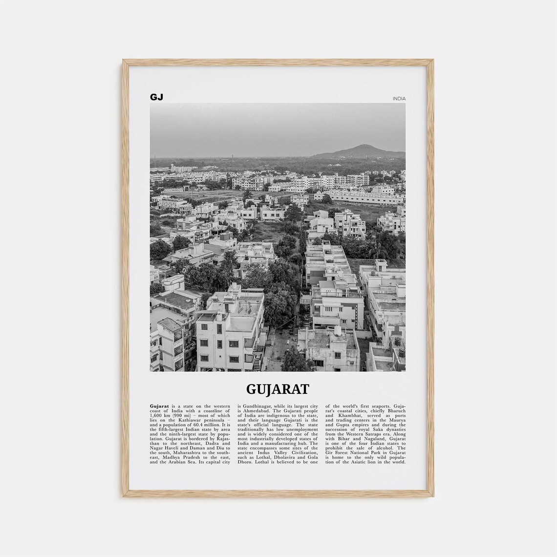 Gujarat Black and White Travel Poster, Ahmedabad