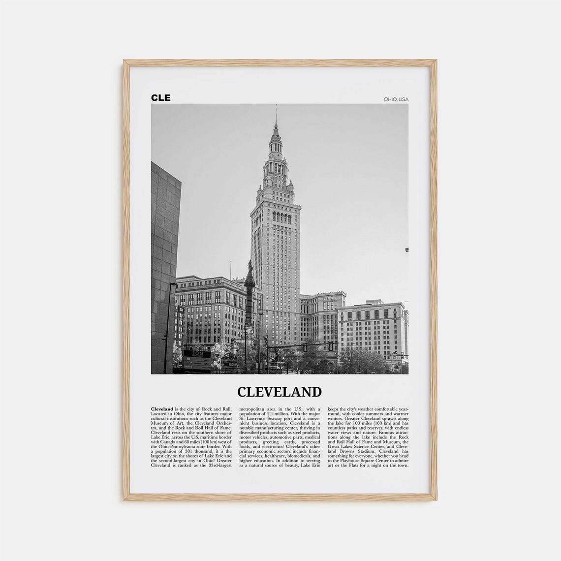 Cleveland Print Black And White No 3 Cleveland Wall Art Cleveland Poster Cleveland Photo Ohio Usa United States North America