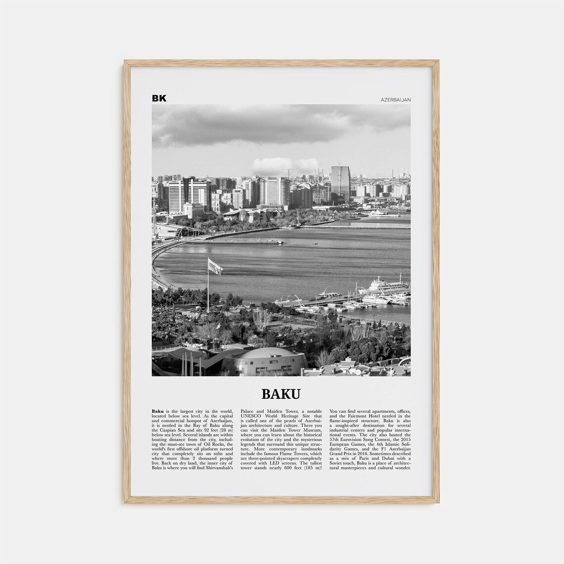 Baku Black And White Travel Poster, Azerbaijan