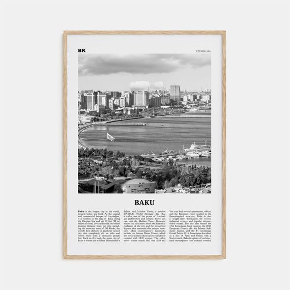 Baku Black And White Travel Poster, Azerbaijan