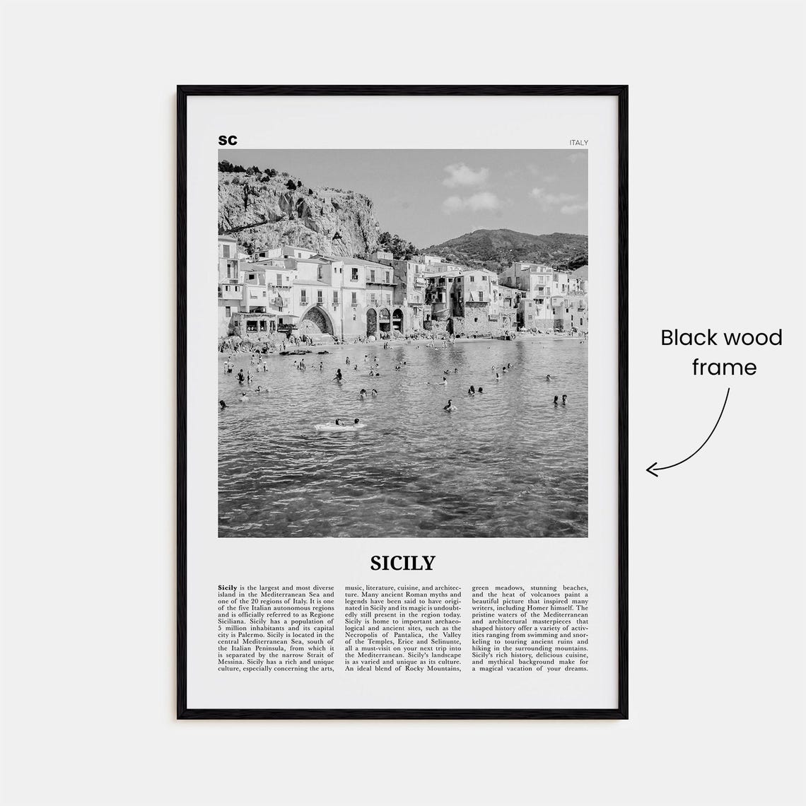 Sicily Black and White Travel Poster, Italy Art Print - Image 3