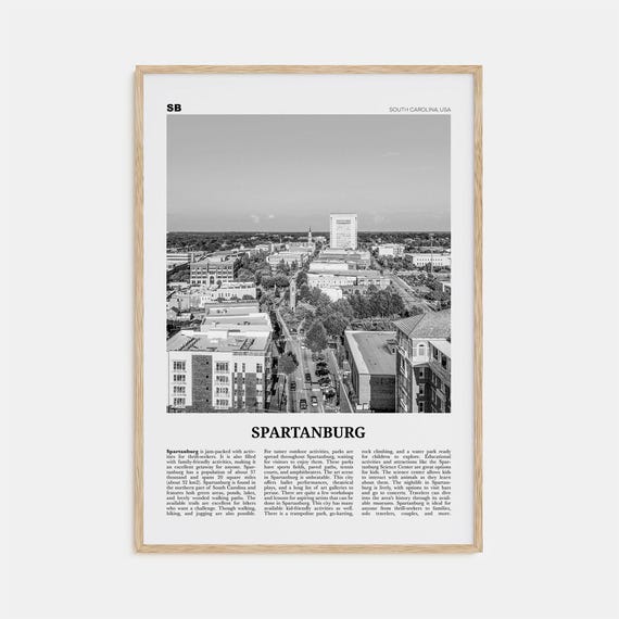 Spartanburg Black And White Travel Poster, South Carolina