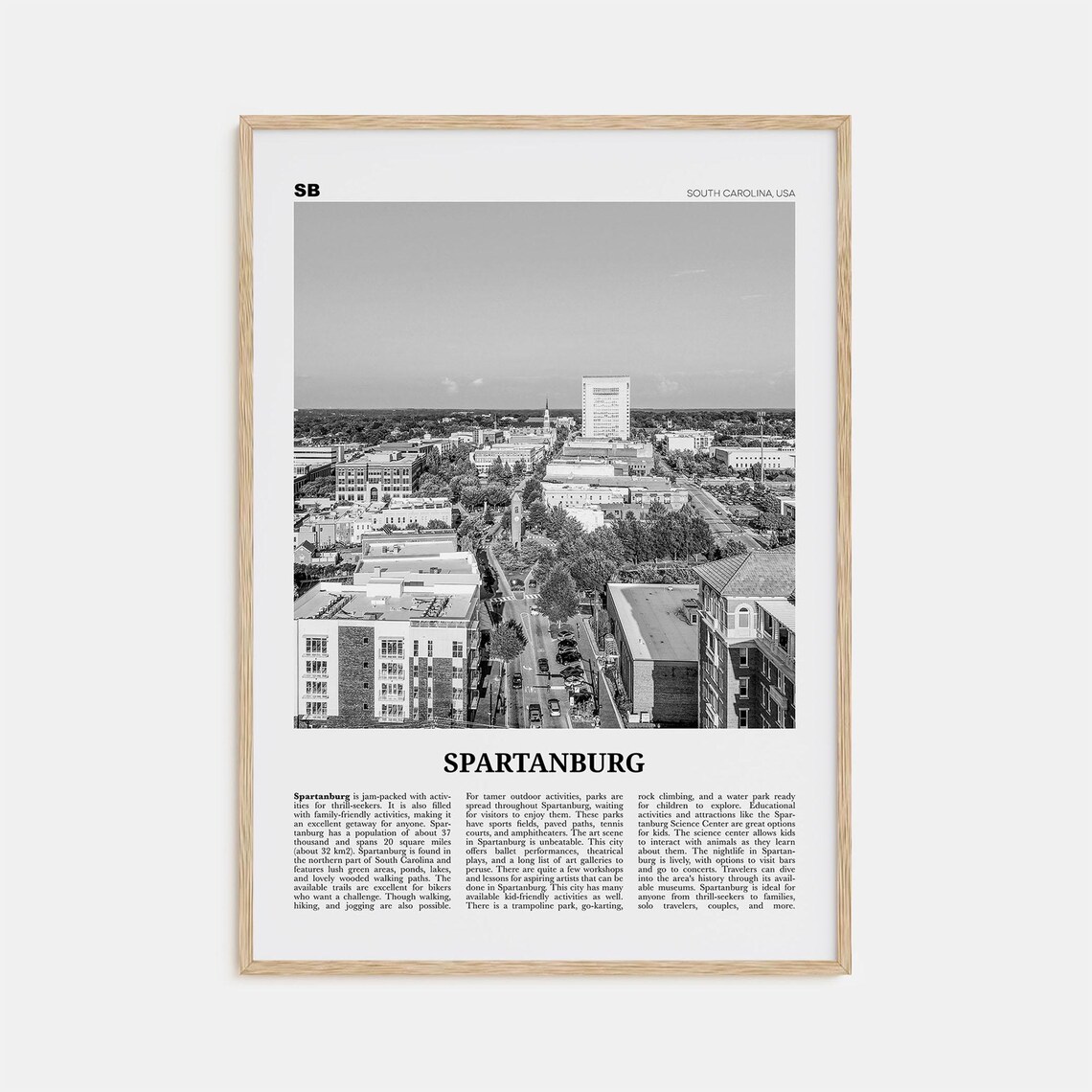 Spartanburg Black And White Travel Poster, South Carolina