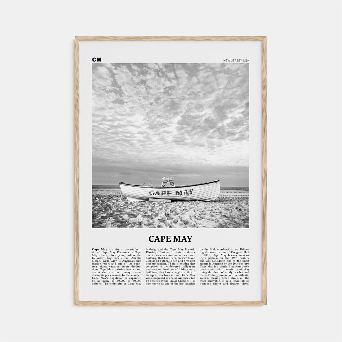 Cape May Black and White Travel Poster, New Jersey