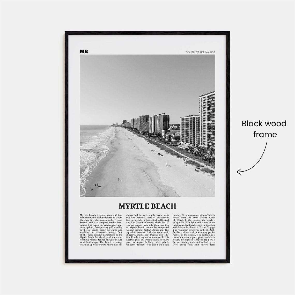 Myrtle Beach Black and White Travel Poster, South Carolina - Image 3