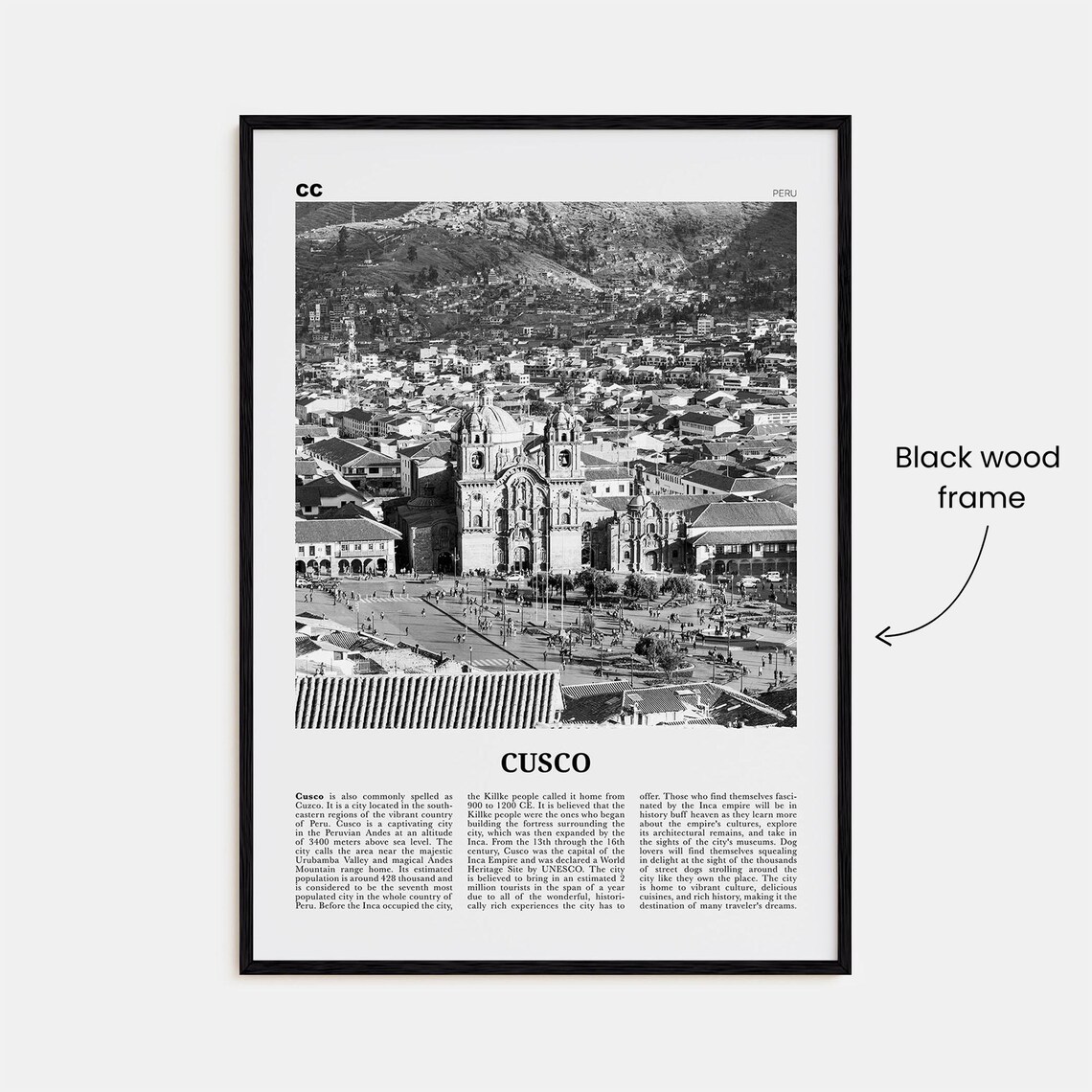 Cusco Black and White Travel Poster, Peru and Urubamba - Image 3