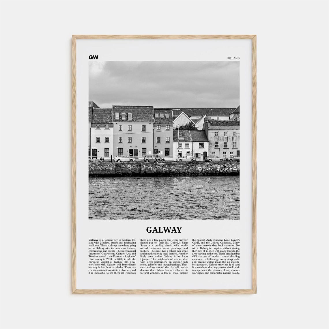 Galway Black and White Travel Poster, Ireland