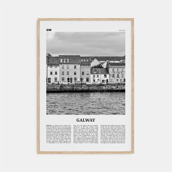 Galway Black and White Travel Poster, Ireland