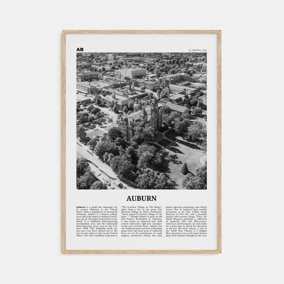 Auburn, Alabama Black and White Travel Poster