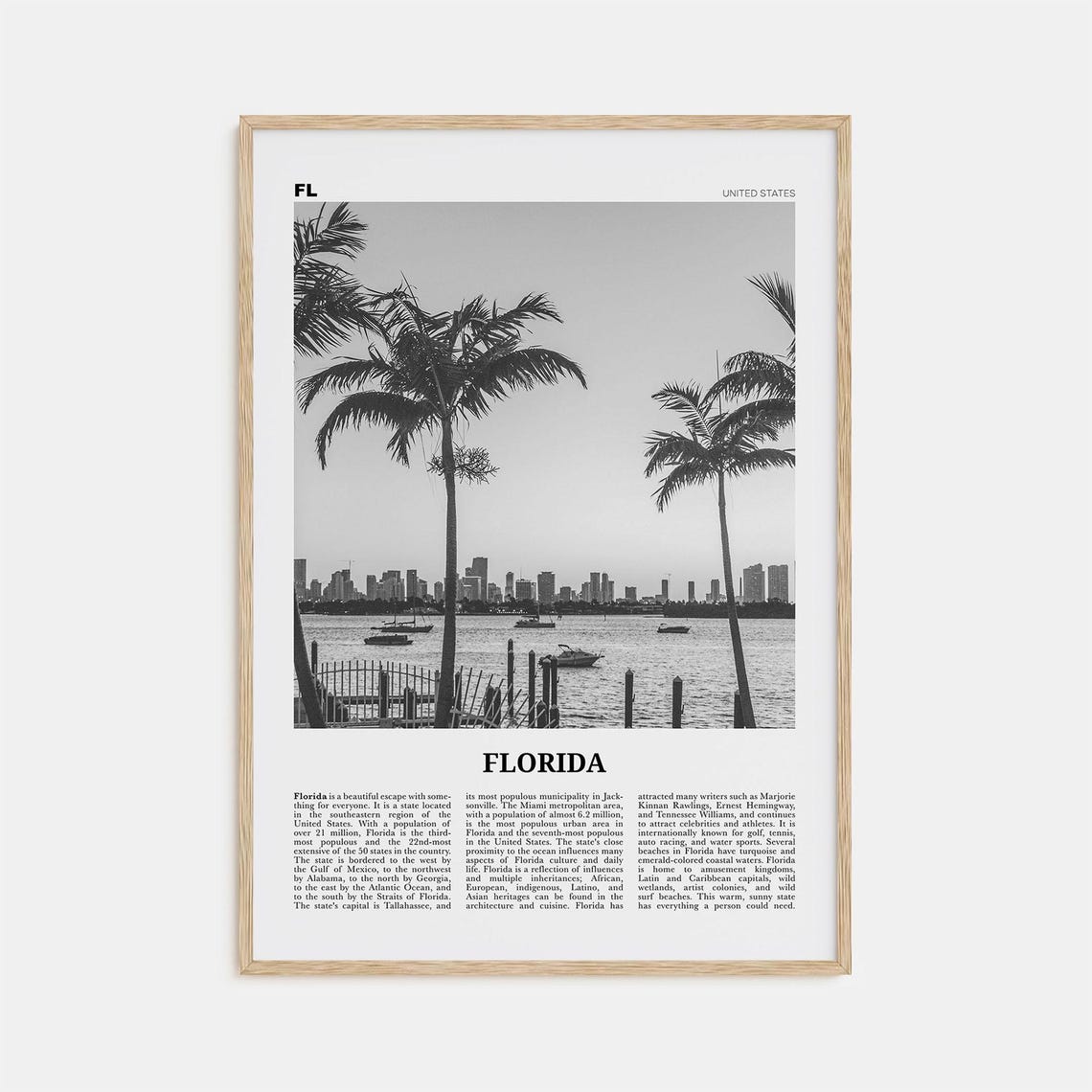 Florida No. 3 Black and White Travel Art Print
