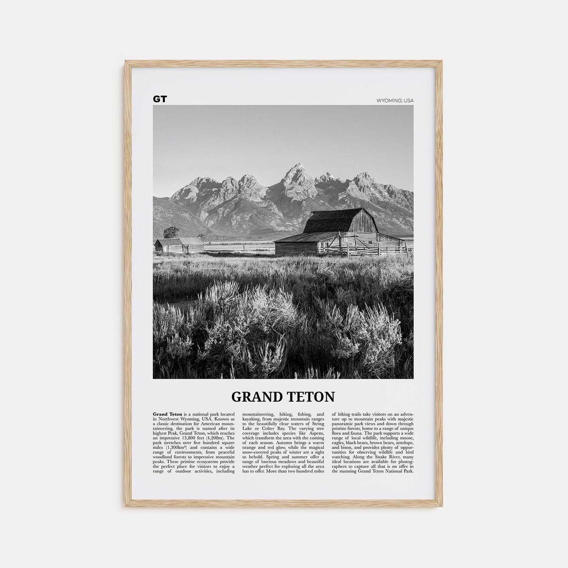 Grand Teton National Park, Black and White Travel Poster