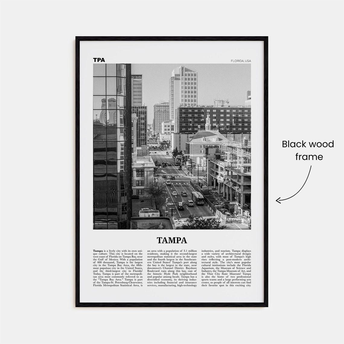 Tampa Print Black And White No 4 Tampa Wall Art Tampa Poster Tampa Photo Tampa Wall Decor Florida Usa United States - Image 3