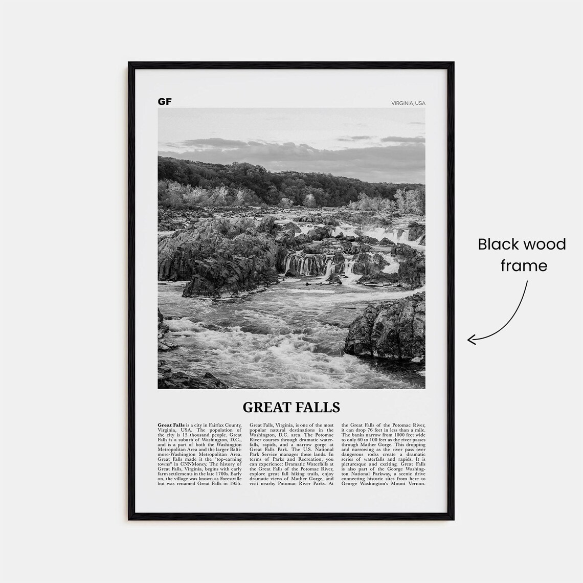 Great Falls Black and White Virginia Art Print - Image 3