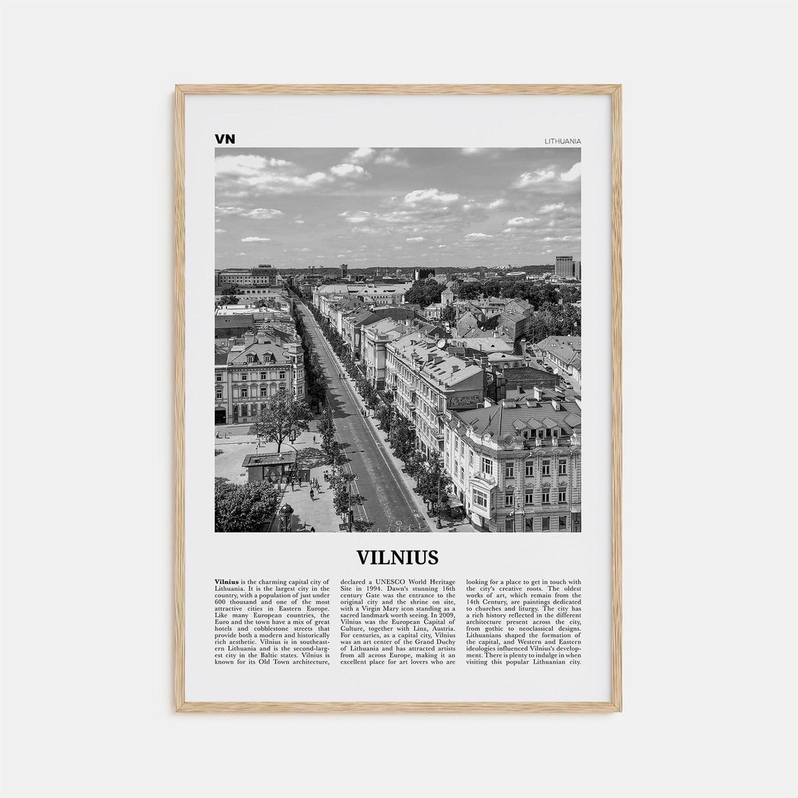 Vilnius Black and White Travel Poster, Lithuania