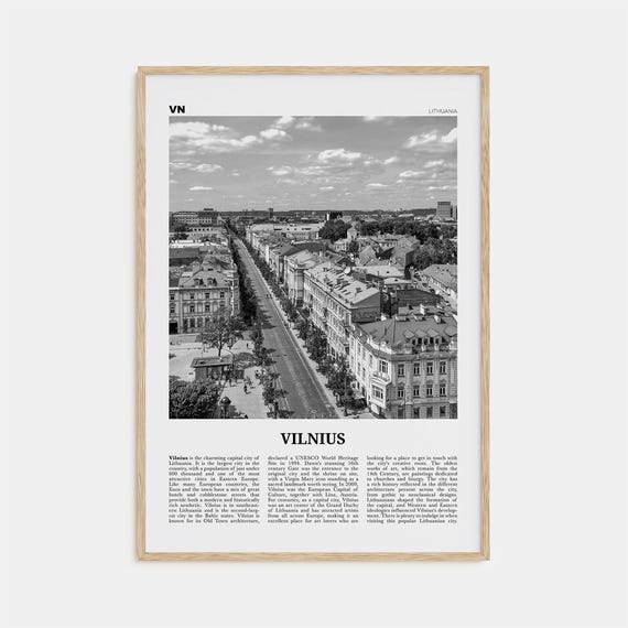 Vilnius Black and White Travel Poster, Lithuania
