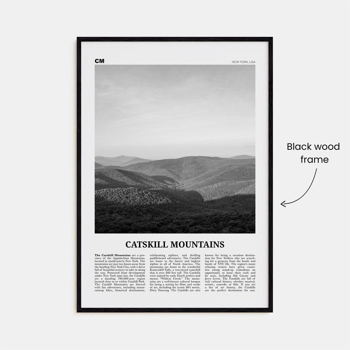 Catskill Mountains, New York Black And White Travel Poster - Image 3