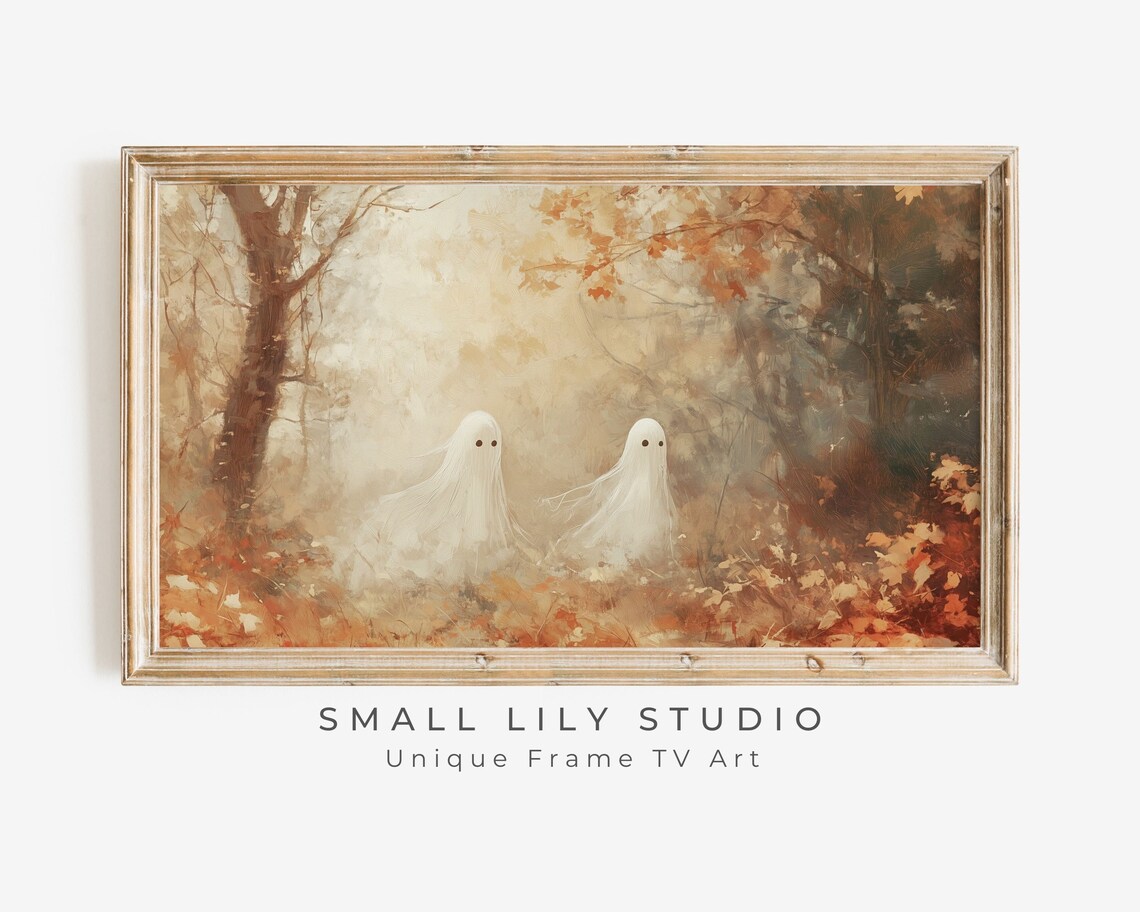 Halloween Ghost Couple in the Woods, Vintage Art Print