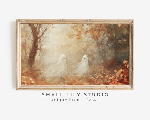 Halloween Ghost Couple in the Woods, Vintage Art Print