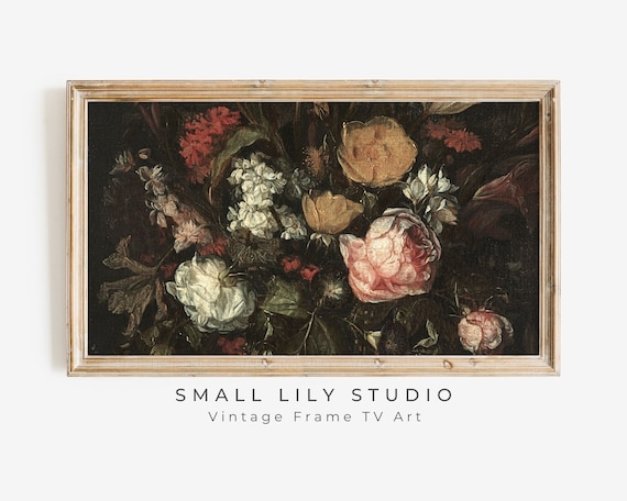Frame Tv Art Moody Florals Vintage Floral Tv Background Frame Tv Art Antique Painting Still Life Dark Flowers Screensaver Tv387