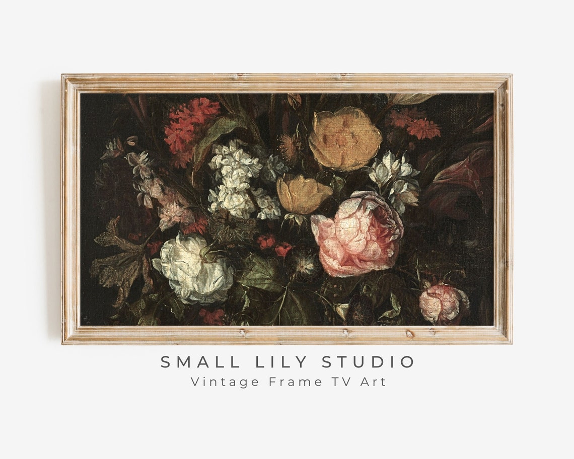 Frame Tv Art Moody Florals Vintage Floral Tv Background Frame Tv Art Antique Painting Still Life Dark Flowers Screensaver Tv387
