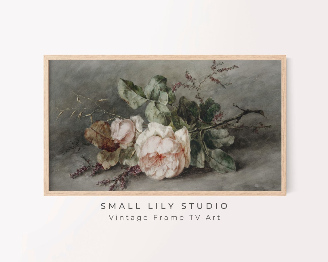 Frame Tv Art Moody Flowers Pink Dark Academia Tv Picture Frame Vintage Rose Painting Floral Tv Artwork Antique Tv22 - Image 2