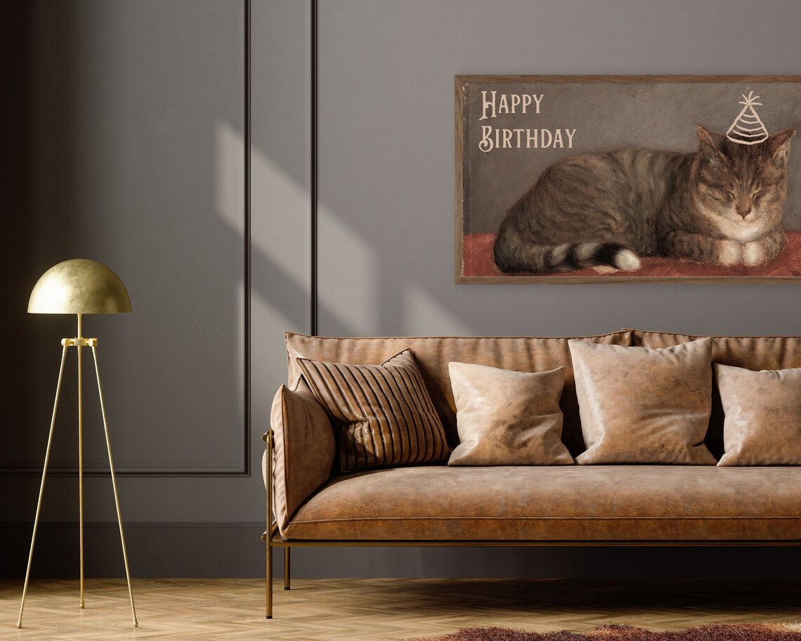 Vintage Cat Birthday Party Decor Art Print - Image 2
