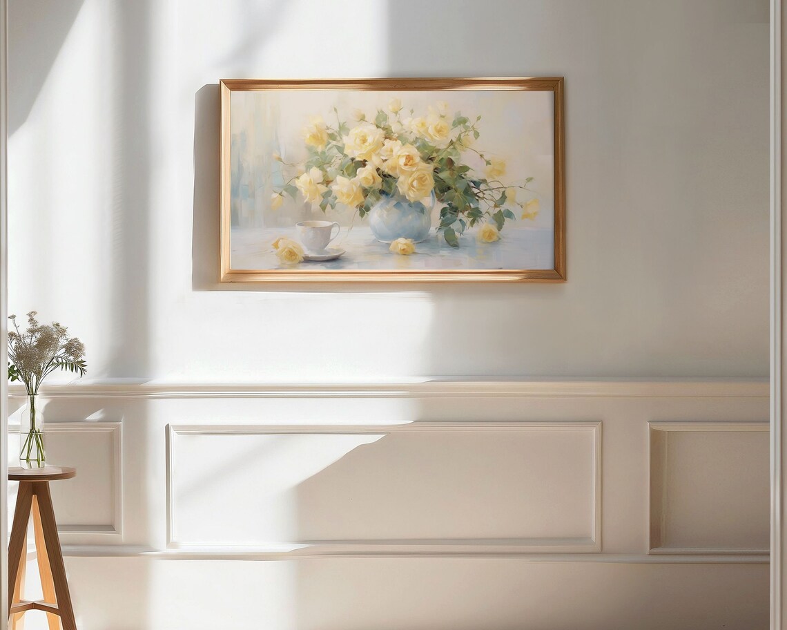 Frame Tv Art Yellow Roses Spring Frame Tv Art Country Cottage Warm Tone Floral Tv Artwork Vintage Style Tv Art Tv350 - Image 3