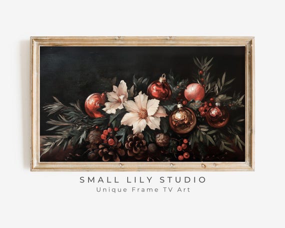 Moody Christmas Florals Vintage Style Art Print