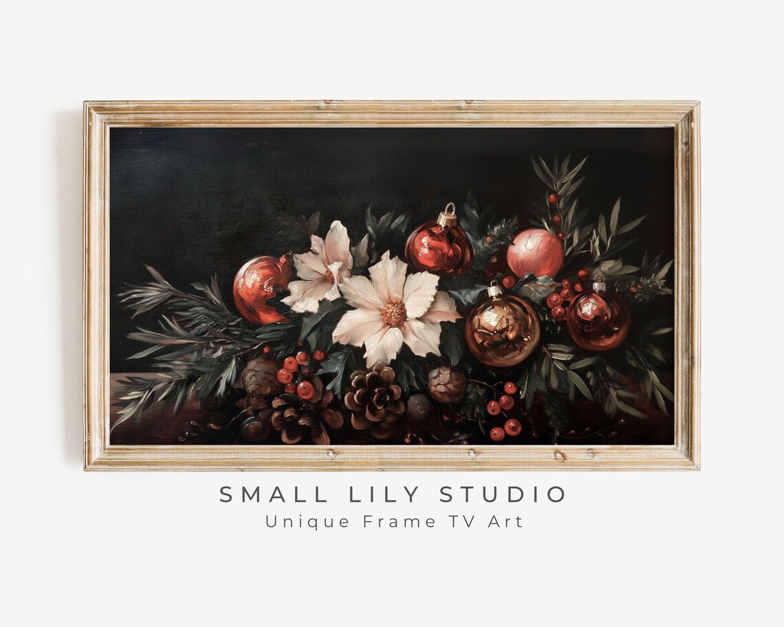 Moody Christmas Florals Vintage Style Art Print
