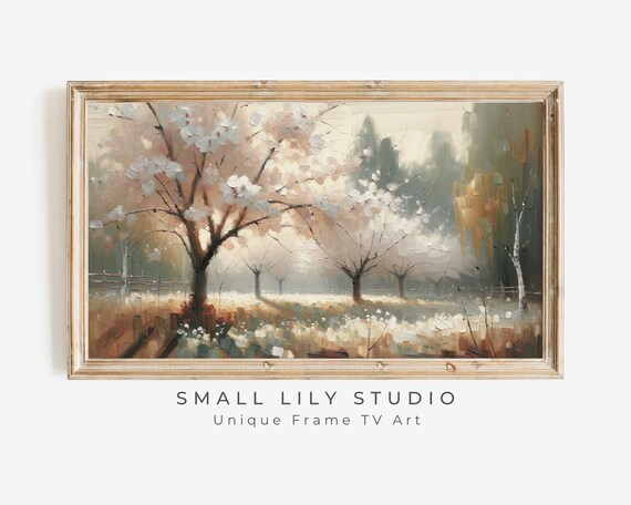Cherry Blossom Trees Spring Meadow Vintage Textured Painting Poster