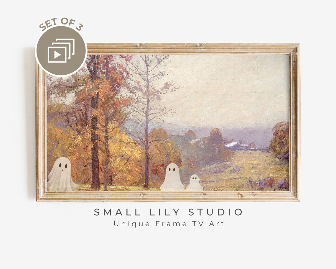 Halloween Ghosts in Vintage Landscape Art Print
