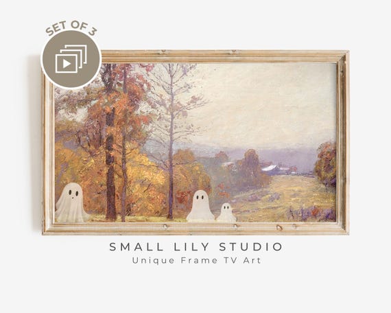 Halloween Ghosts in Vintage Landscape Art Print