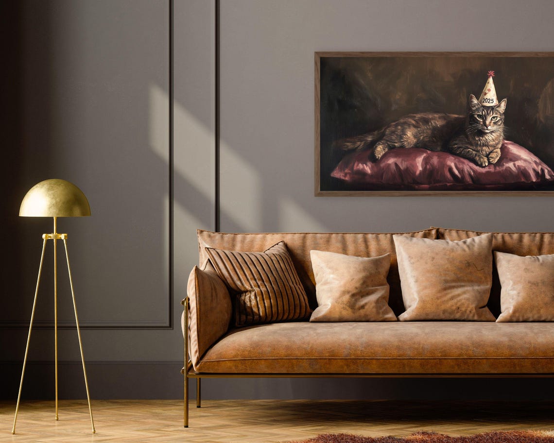 Frame Tv Art Happy New Years 2025 For Cat Lover Moody Rustic Vintage Style Painting Nye At Home Cute New Years Tv Screensaver Tv566 - Image 2