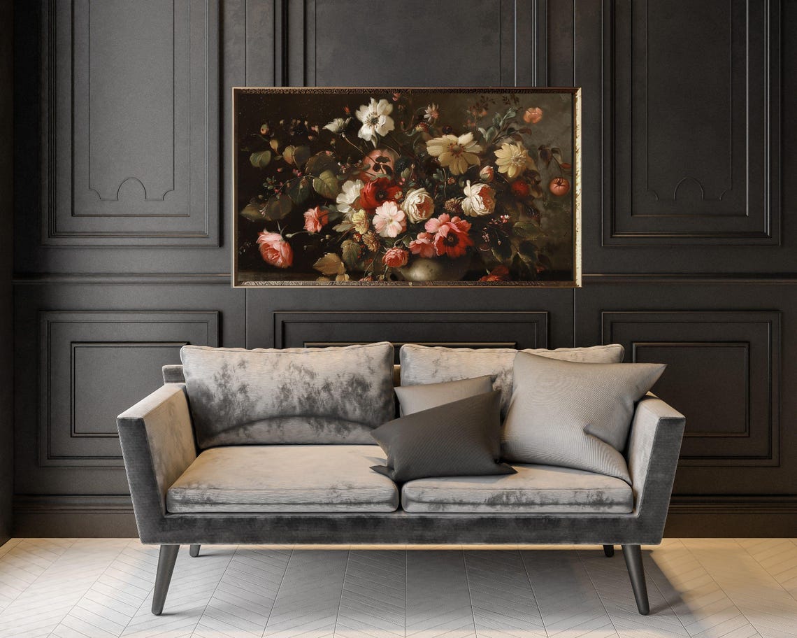 Frame Tv Art Moody Florals Frame Tv Art Vintage Style Still Life Flower Painting Dark Floral Farmhouse Tv Art Screensaver Tv401 - Image 3