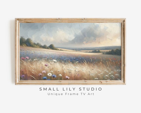 Golden Sunset Wildflower Meadow Rolling Hills Pastel Landscape Poster